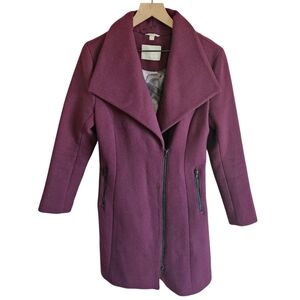Soia & Kyo Eggplant Purple Zip Up Large Collar Pea Coat